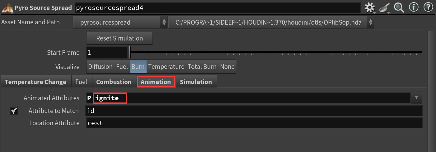 Pyro Source Spread ignite attribute setup